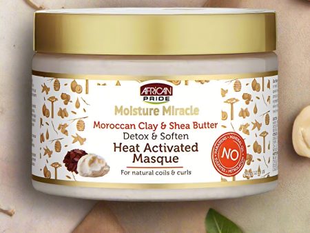 African Pride Moisture Miracle Clay & Shea Butter Heat Act Masque 12oz For Sale