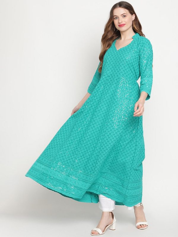 Kalini Chikankari Embroidered Pure Cotton Anarkali Kurta For Discount