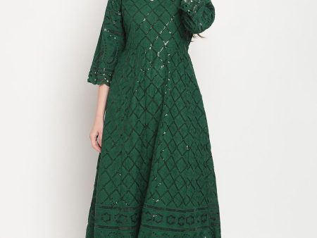 Kalini Ethnic Motifs Embroidered Chikankari Cotton Anarkali Kurta Online Hot Sale