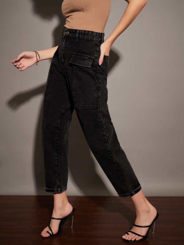 Lyush Women Black Washed Balloon Fit Jeans Online