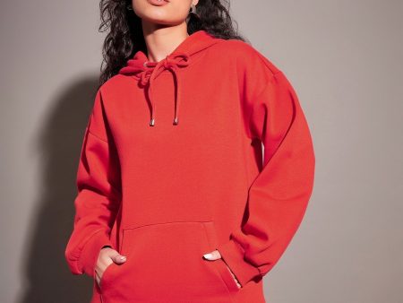 Lyush Women Red Fleece Oversized Hoodie Online Hot Sale