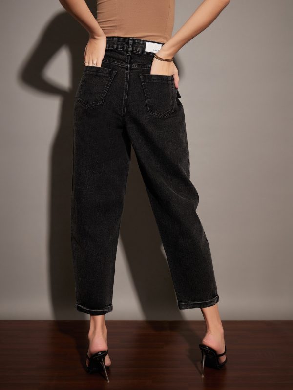 Lyush Women Black Washed Balloon Fit Jeans Online