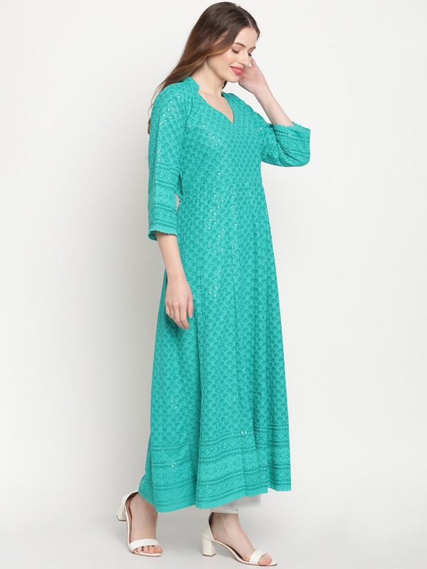 Kalini Chikankari Embroidered Pure Cotton Anarkali Kurta For Discount