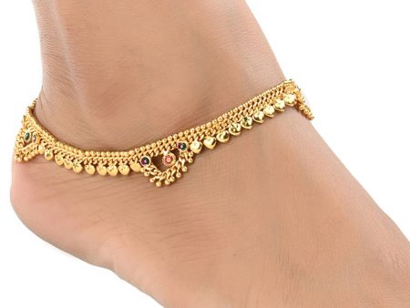 AanyaCentric Gold Plated White Metal Payal Indian Traditional Ethnic Fashion Imitation Jewellery Foot Chain Fashion