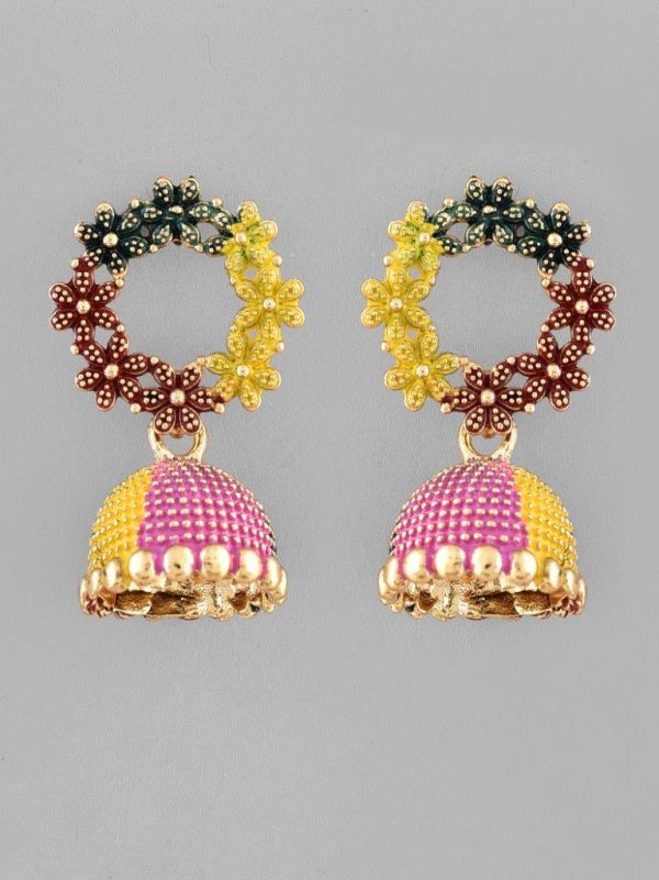 VOJ Multi Color Contemporary Jhumka Earrings on Sale