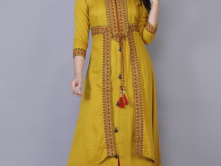 Kalini Women Yellow Ethnic Motifs Embroidered & Mirror Work Layered Regular Fit Kurta Discount