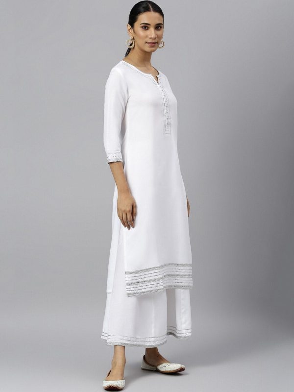 Khushal K Women White Yoke Design Kurta with Trousers & With Dupatta For Cheap