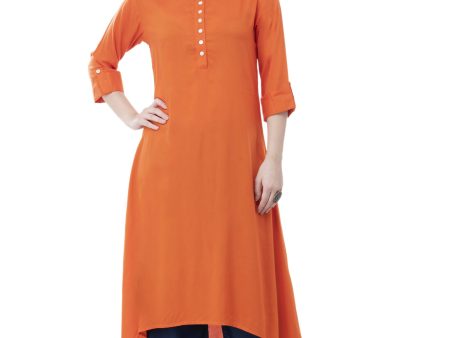 Women s Orange Updown Kurti With Sleeve Cuff And Tabs, Front Buttons - G & A Apparels Supply