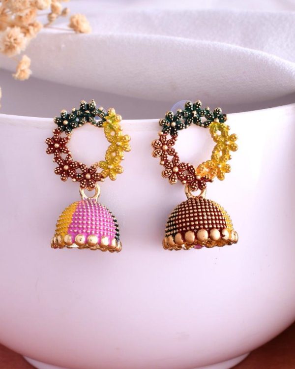 VOJ Multi Color Contemporary Jhumka Earrings on Sale