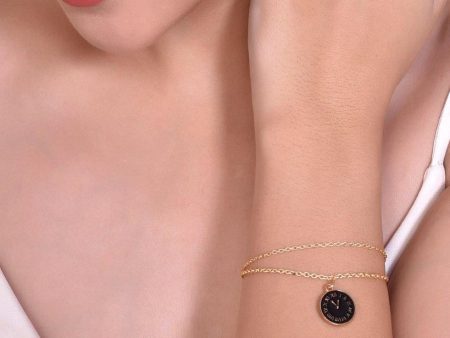 VOJ Gold Plated Black Clock Charm Bracelet Discount