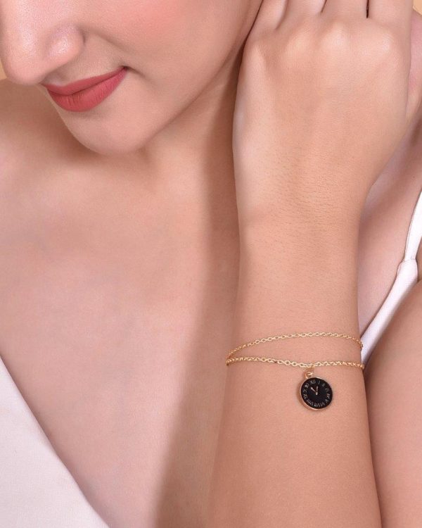 VOJ Gold Plated Black Clock Charm Bracelet Discount