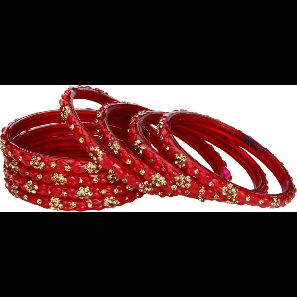 Afast Bridal Wedding & Party Fashionable Colorful Glass Bangle Kada Set, Pack Of 16 - Red Fashion