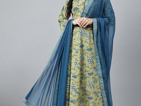 Khushal K Ethnic Motifs Printed Pure Cotton Kurta with Palazzos & Dupatta Sale