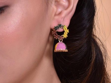 VOJ Multi Color Contemporary Jhumka Earrings on Sale