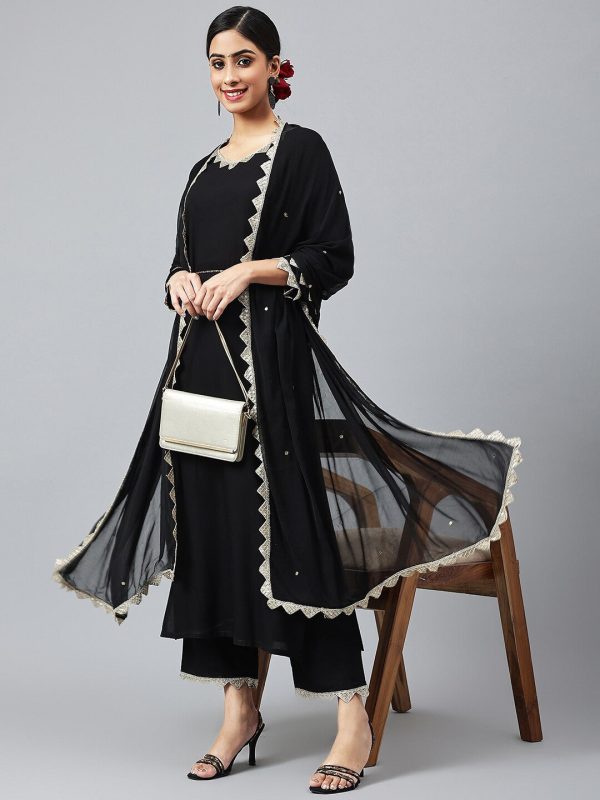 Khushal K Women Black Sequinned Kurta with Trousers & With Dupatta Online