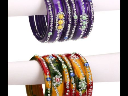 Afast Bridal Wedding & Party Fashionable Colorful Glass Bangle Kada Set, Pack Of 12 - Yellow, Blue Online Hot Sale