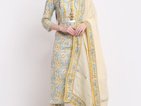 Kalini Women Yellow Ethnic Motifs Printed Pure Cotton Kurta with Trousers & With Online now