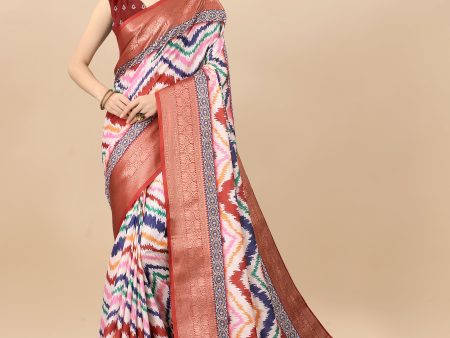 Lorenvalley Fashion Charming Zigzag Digital Print Saree With Heavy Rich Zari Border & Blouse - Mutlicolor Online now