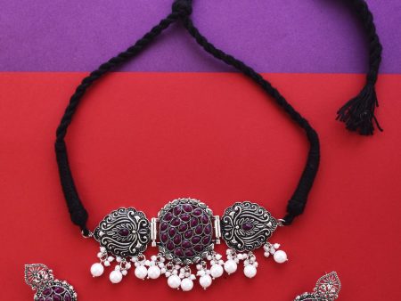 Silver-Plated Alloy Designer Oxidised Choker Necklace - The Pari Fashion