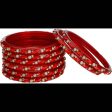 Afast Bridal Wedding & Party Fashionable Colorful Glass Bangle Kada Set, Pack Of 16 - Red Fashion