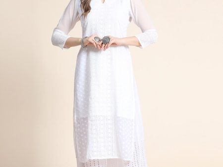 Kalini Women White Ethnic Motifs Embroidered Georgette Kurta Supply