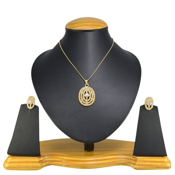 Gold-Plated Alloy Rhinestones Studded Pendant Set - The Pari Online