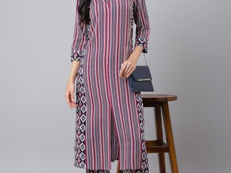 Khushal K Striped Shawl Collar Straight Kurta with Palazzos Fashion