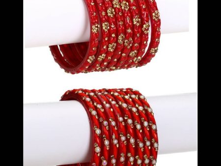 Afast Bridal Wedding & Party Fashionable Colorful Glass Bangle Kada Set, Pack Of 16 - Red Fashion