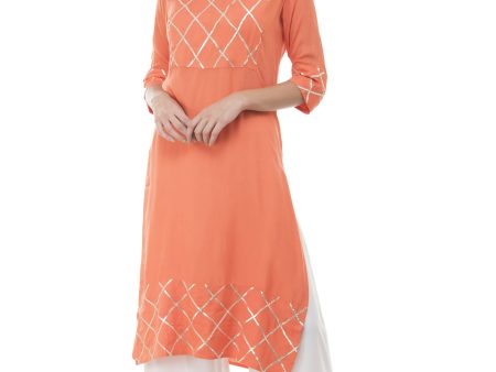 Women s Peach Kurti With Gota Work At Front, With Plain Palazzo - G & A Apparels Discount