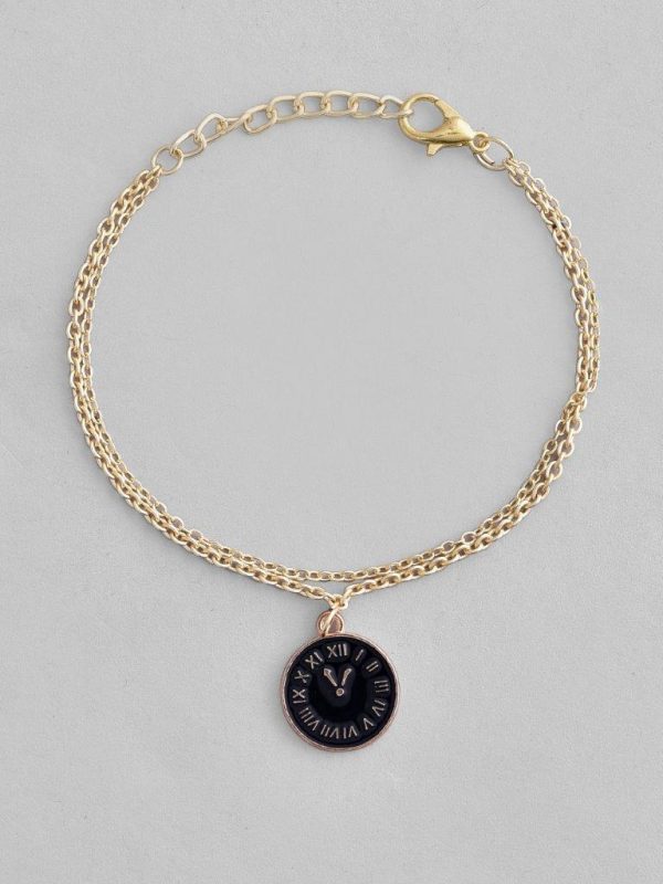 VOJ Gold Plated Black Clock Charm Bracelet Discount