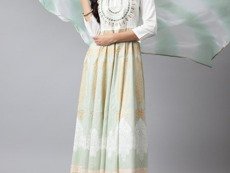 Khushal K Ethnic Motifs Printed Mirror Work Anarkali Kurta with Trousers & Dupatta Sale