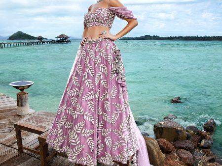 House of Panchhi Mauve Organza Sequins & Zarkan Embroidery Lehenga Choli & Dupatta For Cheap