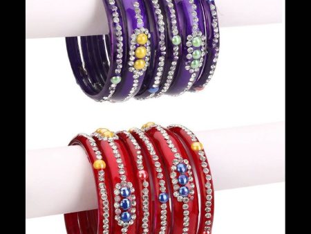 Afast Bridal Wedding & Party Fashionable Colorful Glass Bangle Kada Set, Pack Of 12 - Red, Blue For Discount