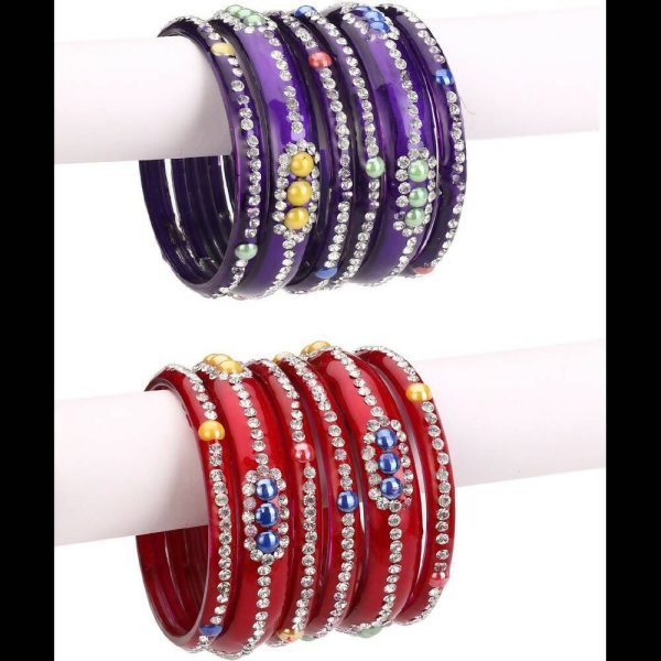 Afast Bridal Wedding & Party Fashionable Colorful Glass Bangle Kada Set, Pack Of 12 - Red, Blue For Discount