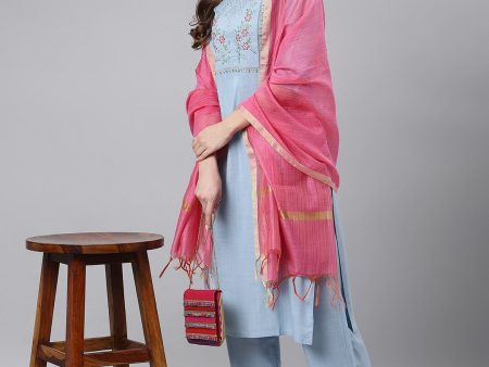 Khushal K Floral Embroidered Sequinned Kurta with Palazzos & Dupatta Cheap