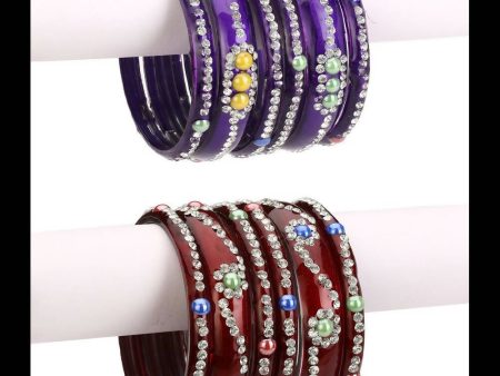 Afast Bridal Wedding & Party Fashionable Colorful Glass Bangle Kada Set, Pack Of 12 - Maroon, Blue Online Hot Sale