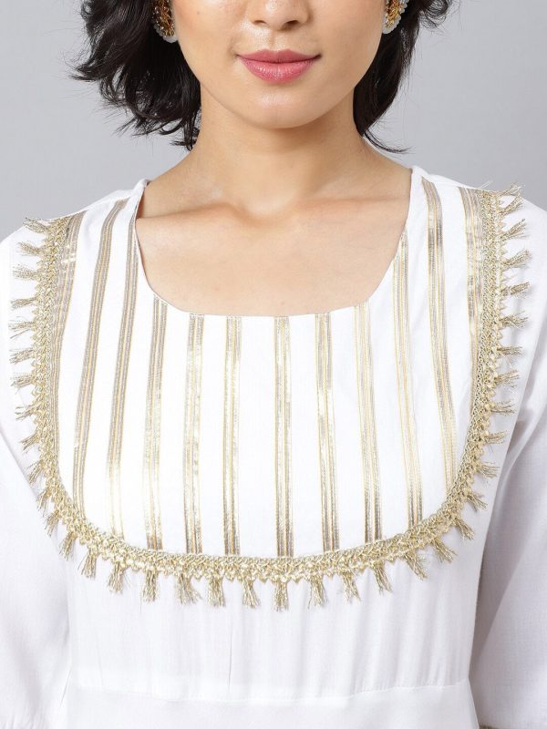 Khushal K Women White Yoke Design Kurta with Palazzos & With Dupatta Online Sale