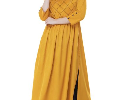 Women s Mustard Thread Work Emb Kurti With Side Slits - G & A Apparels Sale