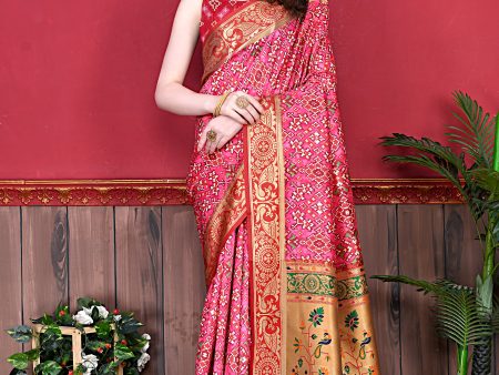 Lorenvalley Fashion Soft Paithani Silk Saree With Patola Print And Contrast Border & Printed Blouse - Mutlicolor Hot on Sale