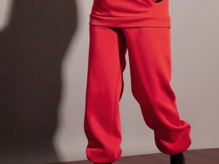 Lyush Women Red Fleece Baggy Joggers Sale