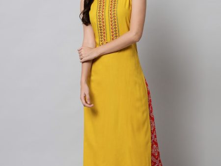 Kalini Women Yellow Ethnic Motifs Yoke Design Kurta For Sale