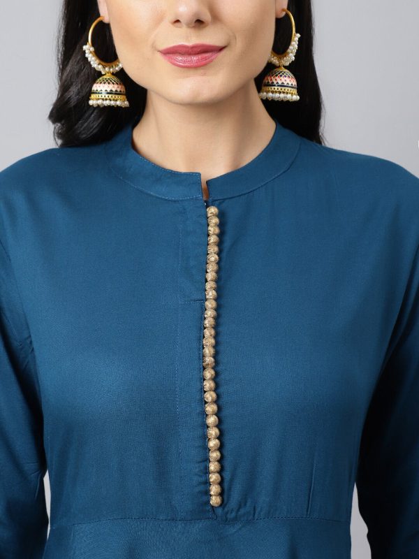 Khushal K Women Blue Ethnic Motifs Empire Kurta with Trousers & With Dupatta Fashion