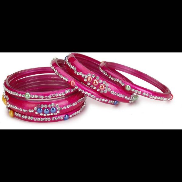 Afast Bridal Wedding & Party Fashionable Colorful Glass Bangle Kada Set, Pack Of 12 - Maroon, Pink Discount