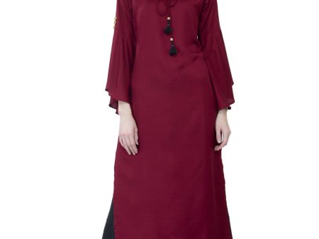 Women s Maroon Round Neck Kurti With Front Neck Opening And Dori - G & A Apparels For Discount