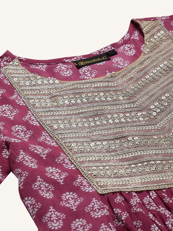 Khushal K Ethnic Motifs Printed Zari Sequined A-Line Kurta with Palazzos & Dupatta For Sale