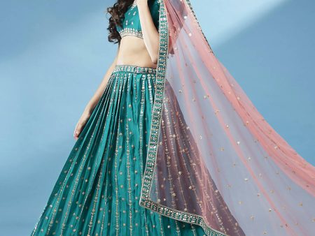 House of Panchhi Green Pure Georgette Sequins Embroidered Lehenga Online Hot Sale