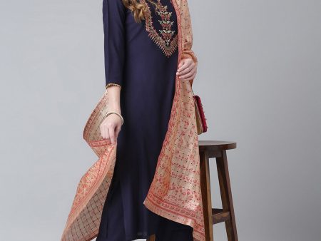 Khushal K Ethnic Motifs Embroidered Kurta with Palazzos & Dupatta Cheap