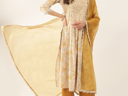 Khushal K Ethnic Motifs Printed Thread & Mirror Work Kurta with Trousers & Dupatta For Sale