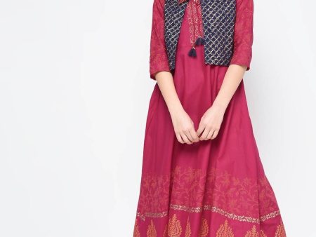 Cheera Hand Block Print Maroon Trendy Anarkali Kurta Fashion