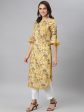 Khushal K Women Yellow Floral Printed Flared Sleeves Kurta Sale